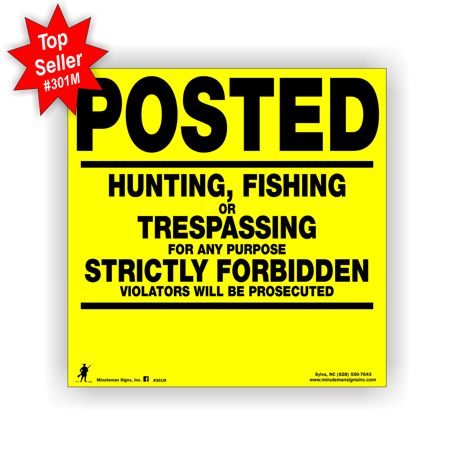 https://www.notrespassingsigns.us/wp-content/uploads/minuteman-posted-hunting-original-301M-top-seller-badge-yellow-sign-2.png